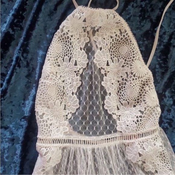 Victoria’s Secret Sheer Elegant White Lace Halter Dress Embroidered Floral - Picture 7 of 14